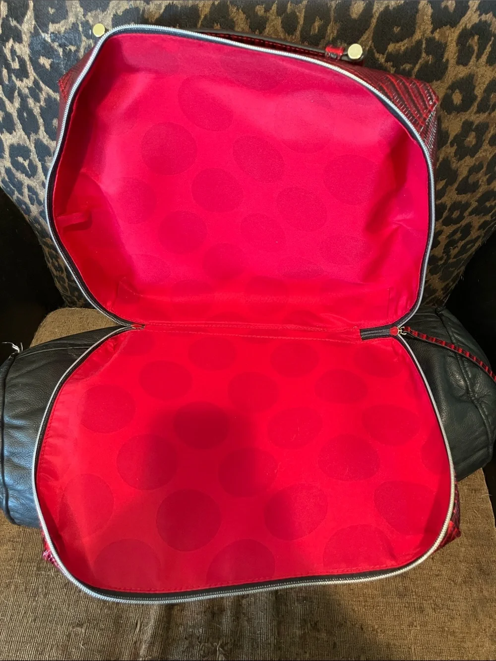Estée Lauder Red Faux Lizard Cosmetic Bag with Gold Accent